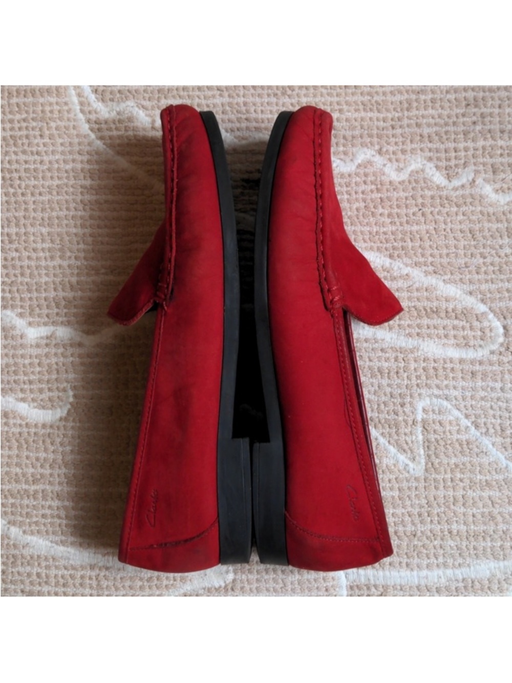 Clarks Red Suede Loafers - Picture 7 of 8